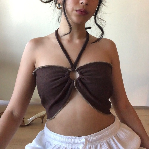 Brown O-Ring bandeau halter top | reworked - Picture 2 of 6